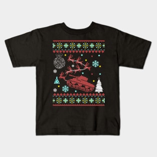 Military Tank Sleigh Reindeer Ugly Christmas Sweater Kids T-Shirt